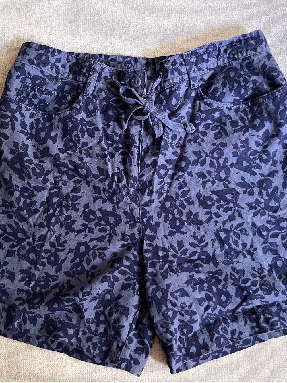 Vintage Linen Navy Floral Print Shorts